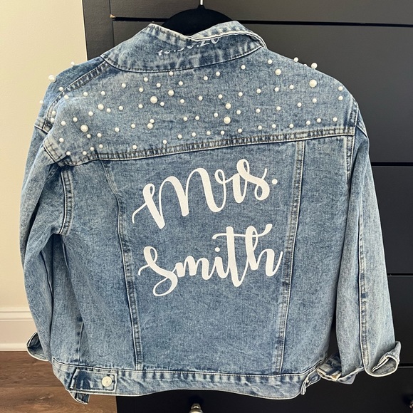 Mrs. Smith Pearl Studded Denim Jacket - Bridal - Picture 1 of 3